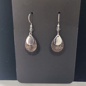Chic Silver and Black Layered Earrings